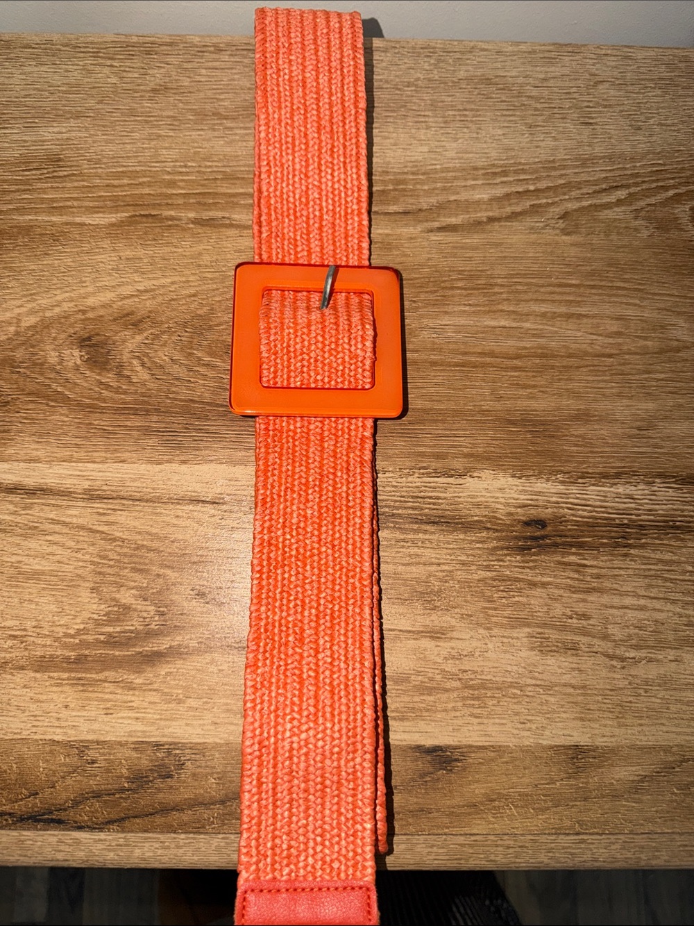 Orange Woven Waist Belt with Square Buckle